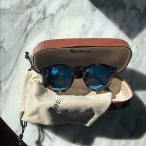 Illesteva Leonard Sunglasses, Tortoise Blue Mirror. Excellent condition